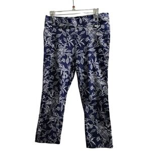 Rafaella Comfort Navy Blue Floral Print Ankle Pants Stretch 12‎